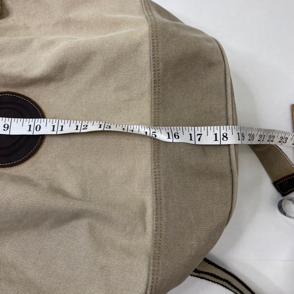 Life is Good Canvas Bucket Backpack Khaki Cotton Leather Trim Drawstring Bag - Picture 15 of 16